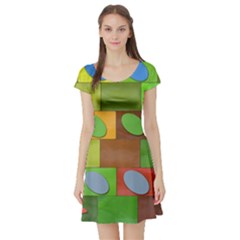 Easter Egg Happy Easter Colorful Short Sleeve Skater Dress by Sapixe