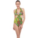 Easter Egg Happy Easter Colorful Halter Front Plunge Swimsuit View1