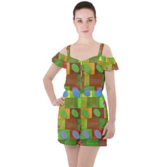 Easter Egg Happy Easter Colorful Ruffle Cut Out Chiffon Playsuit by Sapixe