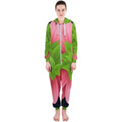 Plant Flower Flowers Design Leaves Hooded Jumpsuit (ladies)  by Sapixe