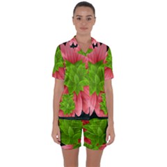 Plant Flower Flowers Design Leaves Satin Short Sleeve Pyjamas Set by Sapixe