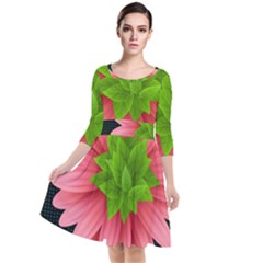 Plant Flower Flowers Design Leaves Quarter Sleeve Waist Band Dress