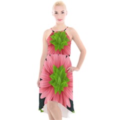 Plant Flower Flowers Design Leaves High-low Halter Chiffon Dress 