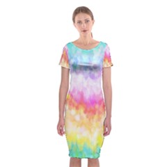 Rainbow Pontilism Background Classic Short Sleeve Midi Dress