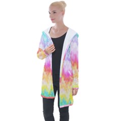 Rainbow Pontilism Background Longline Hooded Cardigan