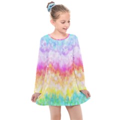 Rainbow Pontilism Background Kids  Long Sleeve Dress by Sapixe