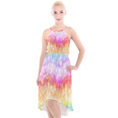 Rainbow Pontilism Background High-low Halter Chiffon Dress 