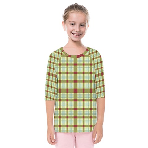 Geometric Tartan Pattern Square Kids  Quarter Sleeve Raglan Tee by Sapixe