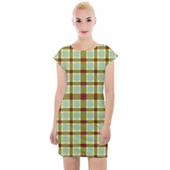 Geometric Tartan Pattern Square Cap Sleeve Bodycon Dress