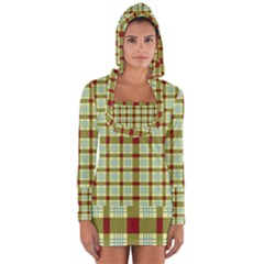 Geometric Tartan Pattern Square Long Sleeve Hooded T-shirt by Sapixe