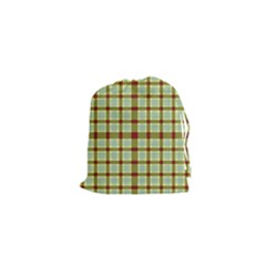 Geometric Tartan Pattern Square Drawstring Pouch (xs) by Sapixe