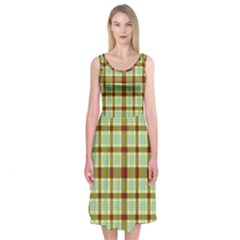 Geometric Tartan Pattern Square Midi Sleeveless Dress by Sapixe