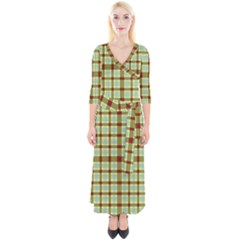 Geometric Tartan Pattern Square Quarter Sleeve Wrap Maxi Dress