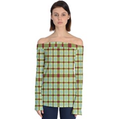 Geometric Tartan Pattern Square Off Shoulder Long Sleeve Top by Sapixe