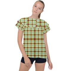 Geometric Tartan Pattern Square Ruffle Collar Chiffon Blouse