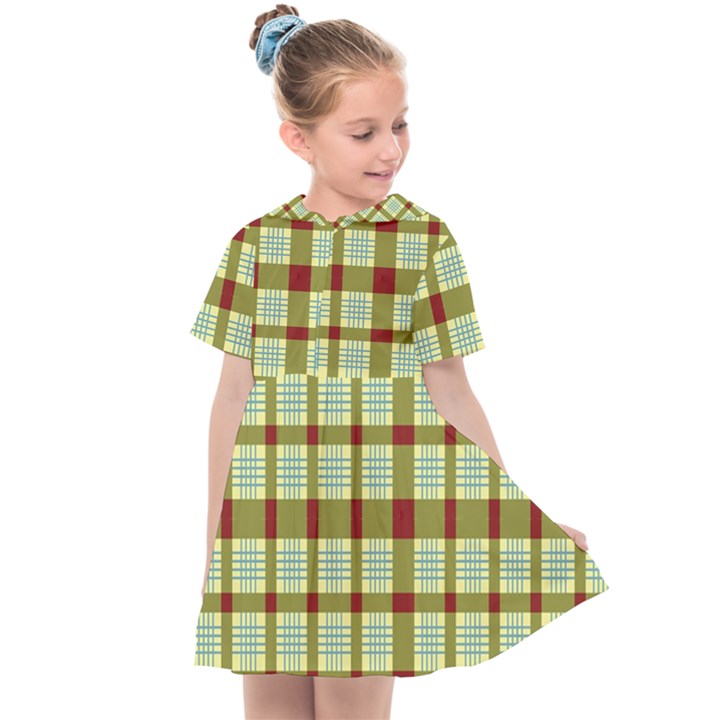 Geometric Tartan Pattern Square Kids  Sailor Dress