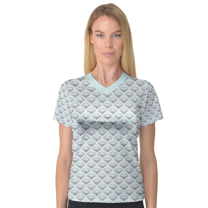 Sparkly Diamond Pattern V-Neck Sport Mesh Tee