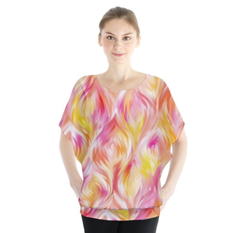 Pretty Painted Pattern Pastel Batwing Chiffon Blouse by Sapixe