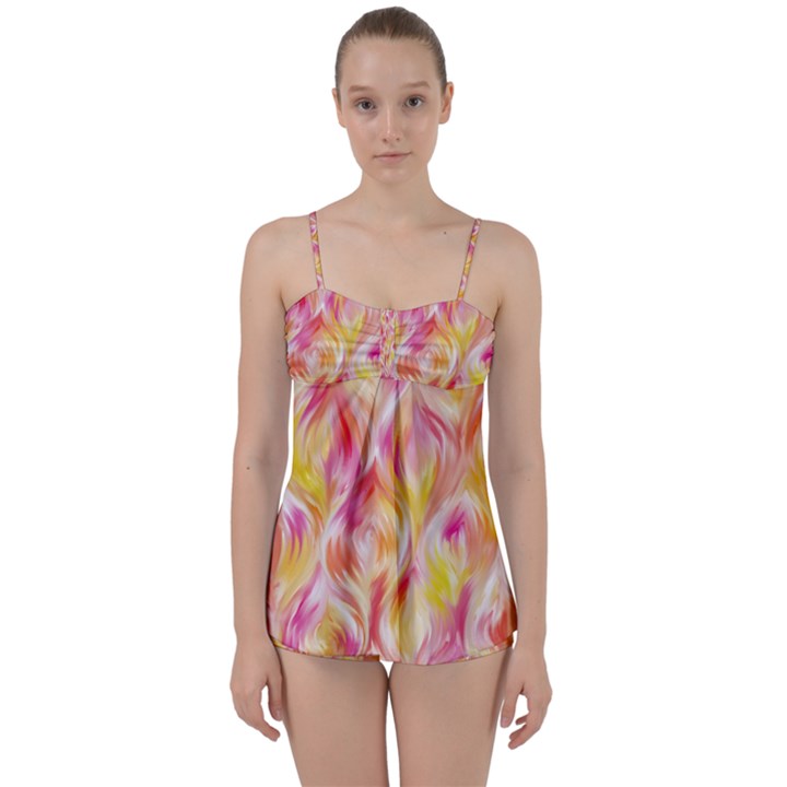 Pretty Painted Pattern Pastel Babydoll Tankini Set