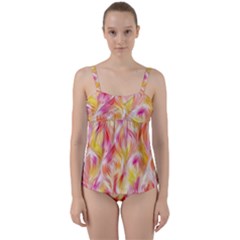 Pretty Painted Pattern Pastel Twist Front Tankini Set by Sapixe