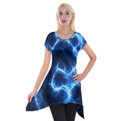 Electricity Blue Brightness Bright Short Sleeve Side Drop Tunic by Sapixe