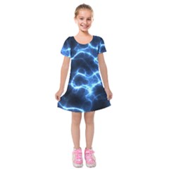 Electricity Blue Brightness Bright Kids  Short Sleeve Velvet Dress by Sapixe