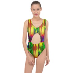 Abstract Vibrant Colour Botany Center Cut Out Swimsuit by Sapixe