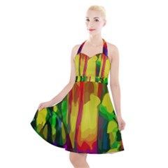 Abstract Vibrant Colour Botany Halter Party Swing Dress  by Sapixe