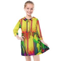 Abstract Vibrant Colour Botany Kids  Quarter Sleeve Shirt Dress by Sapixe