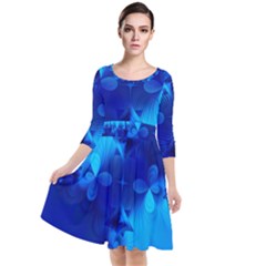 Background Course Gradient Blue Quarter Sleeve Waist Band Dress