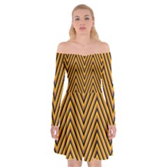 Chevron Brown Retro Vintage Off Shoulder Skater Dress by Sapixe