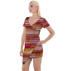 Abstract Stripes Color Game Short Sleeve Asymmetric Mini Dress by Sapixe