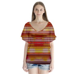 Abstract Stripes Color Game V-neck Flutter Sleeve Top