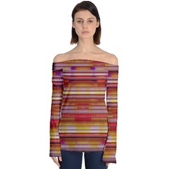 Abstract Stripes Color Game Off Shoulder Long Sleeve Top