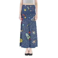 Cat Cosmos Cosmonaut Rocket Full Length Maxi Skirt by Sapixe