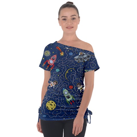 Cat Cosmos Cosmonaut Rocket Tie-up Tee by Sapixe