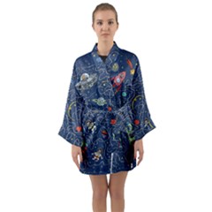 Cat Cosmos Cosmonaut Rocket Long Sleeve Kimono Robe