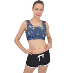 Cat Cosmos Cosmonaut Rocket V-back Sports Bra by Sapixe