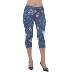 Cat Cosmos Cosmonaut Rocket Lightweight Velour Capri Leggings  by Sapixe