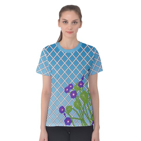 Morning Glory Argyle (blue Sky) Pattern Women s Cotton Tee by emilyzragz