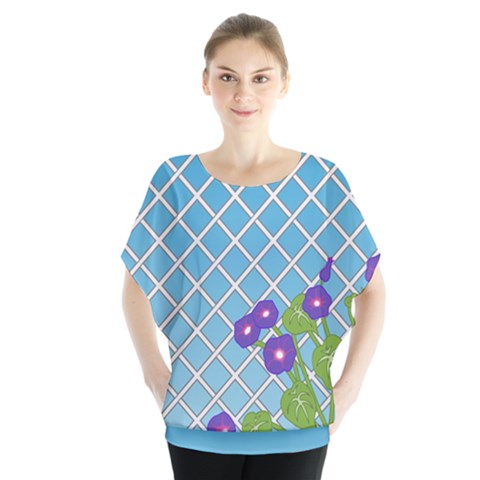 Morning Glory Argyle (blue Sky) Pattern Batwing Chiffon Blouse by emilyzragz