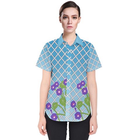 Morning Glory Argyle (blue Sky) Pattern Women s Short Sleeve Shirt by emilyzragz