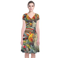 Flower Color Nature Plant Crafts Short Sleeve Front Wrap Dress by Sapixe