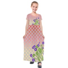 Morning Glory Argyle (blue Sky) Pattern Kids  Short Sleeve Maxi Dress by emilyzragz