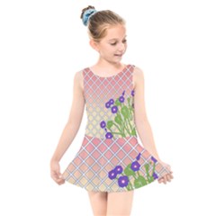 Morning Glory Argyle (blue Sky) Pattern Kids  Skater Dress Swimsuit by emilyzragz