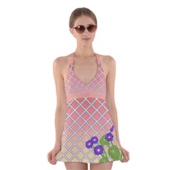 Morning Glory Argyle (blue Sky) Pattern Halter Dress Swimsuit  by emilyzragz