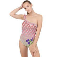 Morning Glory Argyle (blue Sky) Pattern Frilly One Shoulder Swimsuit by emilyzragz