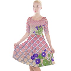 Morning Glory Argyle (sunset) Pattern Quarter Sleeve A-line Dress