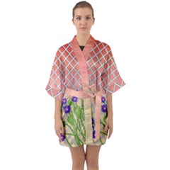 Morning Glory Argyle (sunset) Pattern Quarter Sleeve Kimono Robe