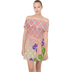 Morning Glory Argyle (sunset) Pattern Off Shoulder Chiffon Dress